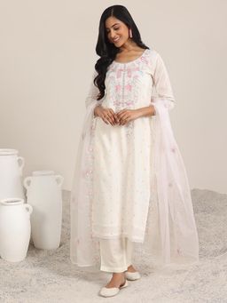 Libas - Off White Floral Embroidered Kurta with Pant & Dupatta (Set of 3)