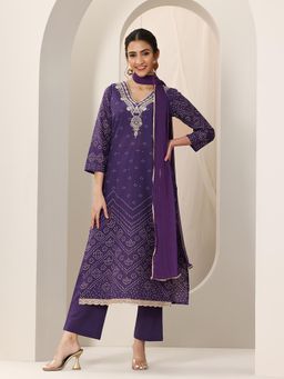 Libas - Purple Badhani Print Straight Kurta & Pant with Dupatta (Set of 3)