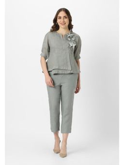 Kaveri - Grey Lilly Burst Peplum Co-Ord Set