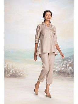 Kaveri - Beige Golden Leaf Co-Ord Set