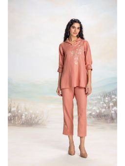 Kaveri - Peach Golden Leaf Co-Ord Set