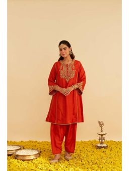 Sheetal Batra - Ayra - Burnt Orange Short Chauga With Salwar And Dupatta