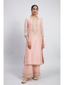 Sheetal Batra - Aadah- Carnation Pink Princess-Cut Long Kurta With Palazzo And Dupatta
