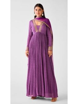 Basanti Kapde aur Koffee - Purple Chinon Zari Work Anarkali Kurta With Pant And Dupatta