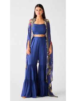 Basanti Kapde aur Koffee - Blue Chinon Sharara With Cape And Bustier