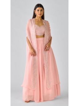 Basanti Kapde aur Koffee - Pink Chiffon Embroidered Cape With Blouse And Sharara