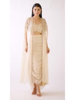 Basanti Kapde aur Koffee - Ivory Embroidered Cape With Skirt And Bustier