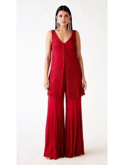 Basanti Kapde aur Koffee - Red Georgette Embroidered Sharara With Kurta