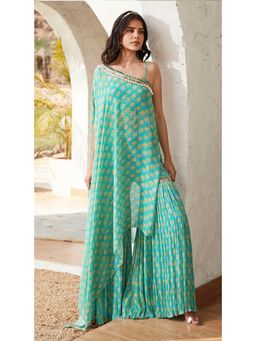 Basanti Kapde aur Koffee - Firozi Sharara With Kaftan And Bustier