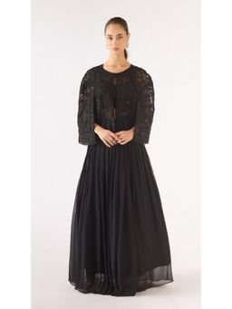 Basanti Kapde aur Koffee - Black Georgette Embroidered Sharara With Jacket And Bustier