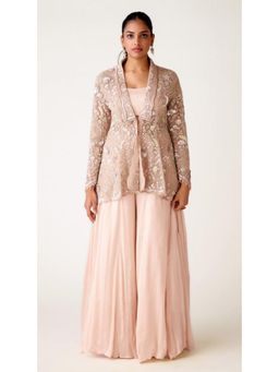 Basanti Kapde aur Koffee - Baby Pink Embroidered Bustier With Sharara And Jacket