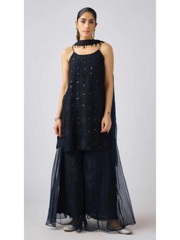Basanti Kapde aur Koffee - Black Organza Embroidered Sharara With Kurta And Dupatta