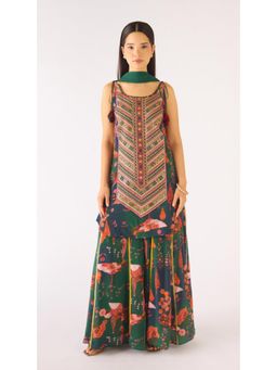 Basanti Kapde aur Koffee - Green Crepe Embroidered Sharara With Kurta And Dupatta