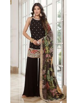 Basanti Kapde aur Koffee - Black Georgette Kurta With Sharara And Dupatta