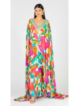 Basanti Kapde aur Koffee - Multi Georgette Abstract Kaftan Sharara With Bustier