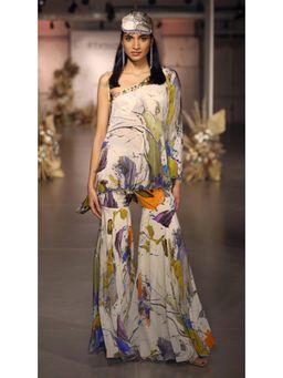 Basanti Kapde aur Koffee - The Abstract Strokes One Shoulder Sharara With Bustier And Cape