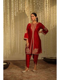 Sheetal Batra - Gulbano - Deep Red Short Kurta With Dhoti And Dupatta