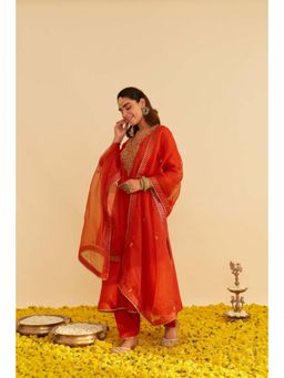 Sheetal Batra - Haayat - Burnt Orange Long Kaftan With Salwar And Dupatta