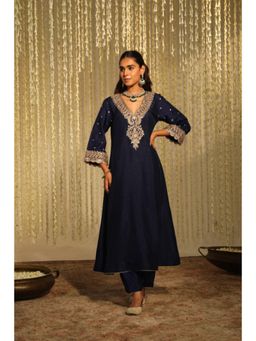 Sheetal Batra - Mysha - Deep Blue Long Choga With Salwar And Dupatta