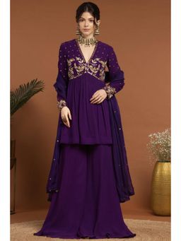 RIRASA - Nirguna Purple Kurta With Sharara And Dupatta