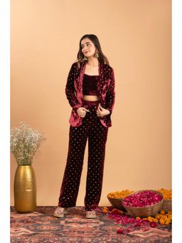 RIRASA - Damodara Maroon Top With Pant And Jacket