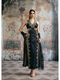 Saanjh by Lea - Kaia Black and Gold Silk Embroidered Kurta with Pant and Dupatta