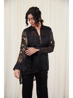 RIRASA - Kapotha Set Black Organza Embroidered Shirt With Pants