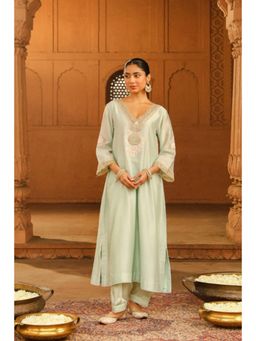 Sheetal Batra - Sanvi - Misty Green Long Choga With Salwar And Dupatta