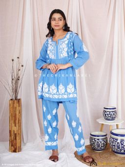 The Chikan Label - Rosa Modal Chikankari Blue Co-Ord Set
