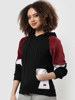 Campus Sutra - Women Black Colour-blocked Sweatshirt