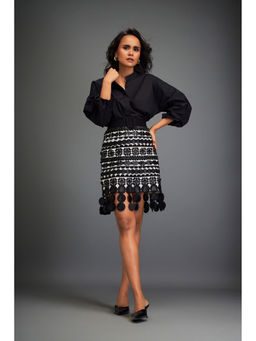 Deepika Arora - Womens Self Design Black Skirt With Belt (Set of 2)