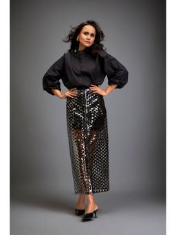 Deepika Arora - Womens Self Design Black Skirt With Inner (Set of 2)