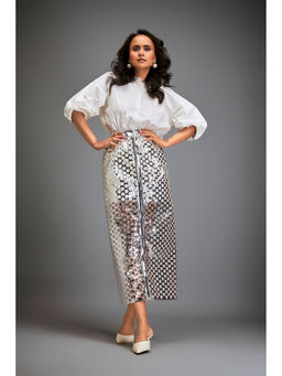 Deepika Arora - Womens Self Design White Skirt With Inner (Set of 2)