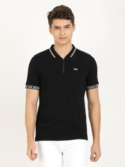 Lee - Men Solid Black Polo T-Shirt (Slim)
