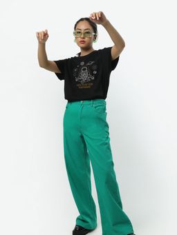 Bewakoof - Women's Black One With The Universe Graphic Printed T-shirt