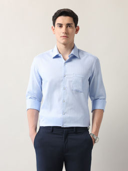 Arrow - Men Vertical Striped Dobby Blue Shirt