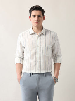 Arrow - Men Vertical Striped Manhattan Slim Fit Off White Shirt