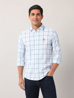 U.S. Polo Assn. Denim Co. - Men Windowpane Checked Regular Fit Blue Shirt