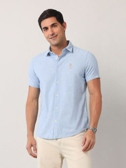 U.S. Polo Assn. Denim Co. - Men Solid Regular Fit Blue Shirt