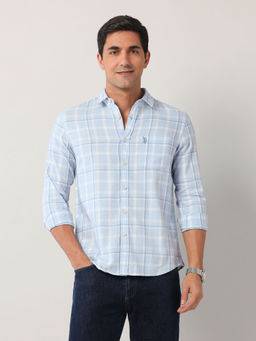 U.S. Polo Assn. Denim Co. - Men Regular Fit Grid Tattersall Checked Blue Shirt