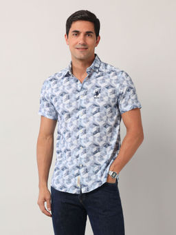 U.S. Polo Assn. Denim Co. - Men Geometric Regular Fit Blue Shirt