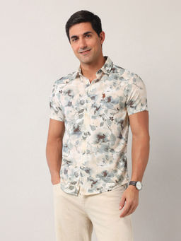 U.S. Polo Assn. Denim Co. - Men Floral Printed Regular Fit Beige Shirt
