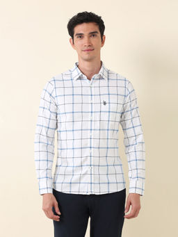 U.S. POLO ASSN. - Men Grid Tattersall Checked Regular Blue Shirt