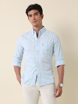 U.S. POLO ASSN. - Men Tailored Fit Grid Tattersall Checked Blue Shirt