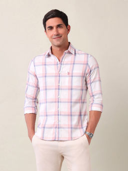 U.S. POLO ASSN. - Men Tailored Fit Duplin Checked Pink Shirt