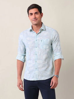 U.S. POLO ASSN. - Men All Over Floral Printed Tailored Fit Blue Shirt