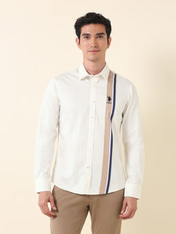 U.S. POLO ASSN. - Men Vertical Striped Regular White Shirt