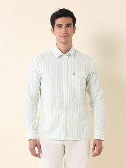 U.S. POLO ASSN. - Men Vertical Striped Twill Green Shirt