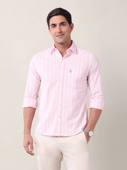 U.S. POLO ASSN. - Men Vertical Striped Tailored Fit Pink Shirt