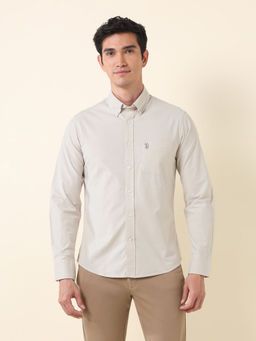 U.S. POLO ASSN. - Men Solid Tailored Fit Beige Shirt